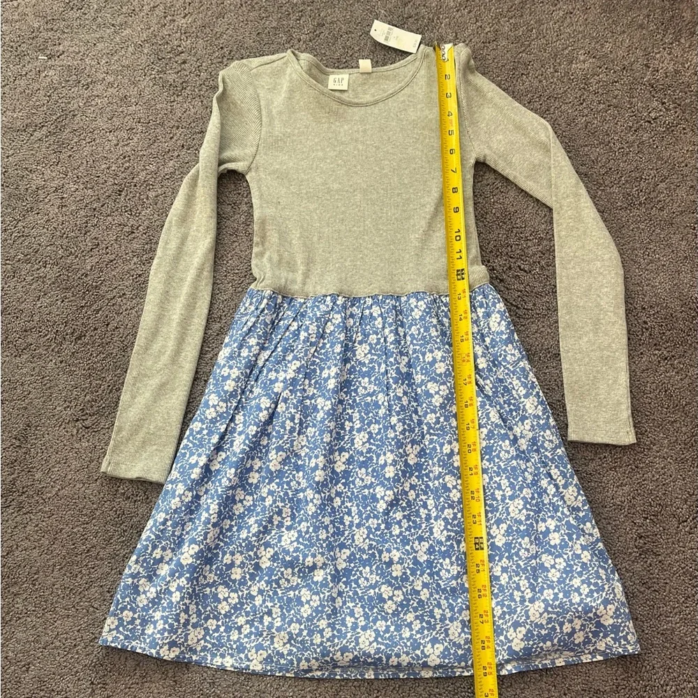Gap Kids Girls Knit/Woven Dress, Grey Thermal Top Blue Floral Bottom Size 10 NEW